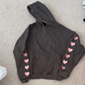 Chic Brown Hoodie with Pink Heart Accents